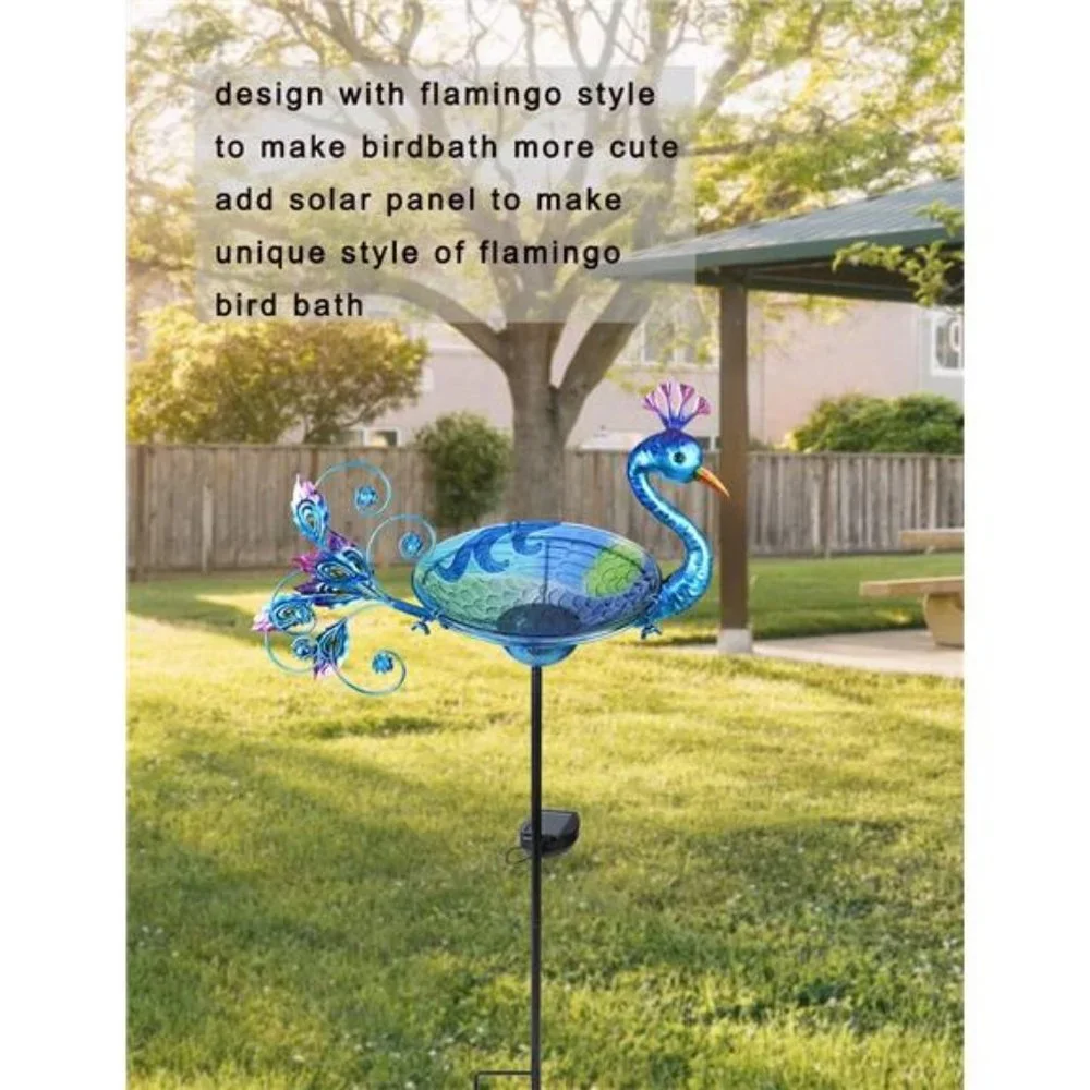 Outdoor Bird Bath Solar Birdbath Small Birdfeeder with Peacock Metal Stake